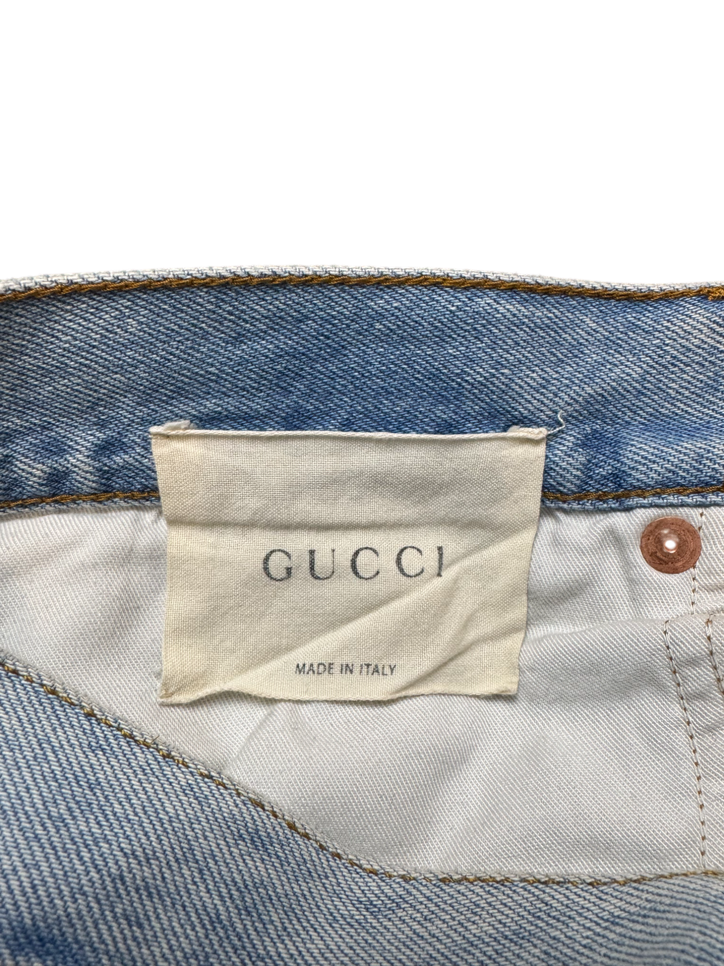 GUCCI Bee Embroidered Flare Jeans โ Washed Blue