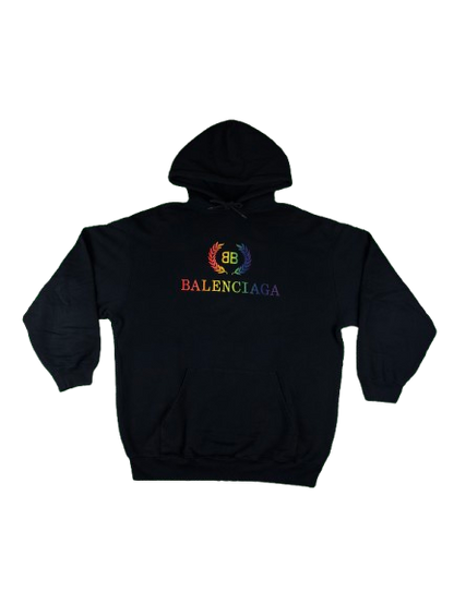 BALENCIAGA Rainbow Logo Hoodie – Black