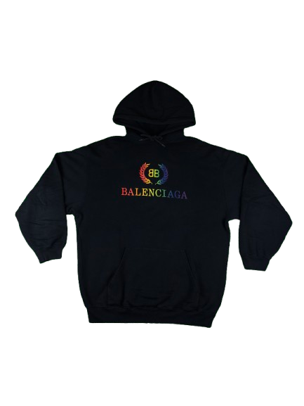 BALENCIAGA Rainbow Logo Hoodie – Black