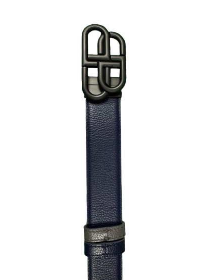 BALENCIAGA Reversible Leather Belt – Blue & Grey