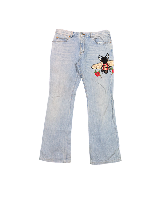 GUCCI Bee Embroidered Flare Jeans – Washed Blue