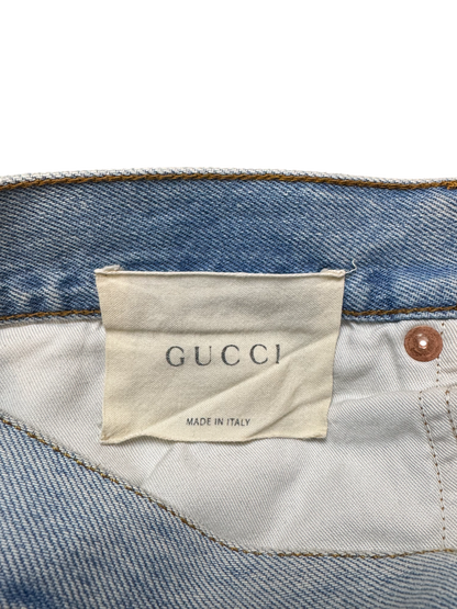 GUCCI Bee Embroidered Flare Jeans – Washed Blue