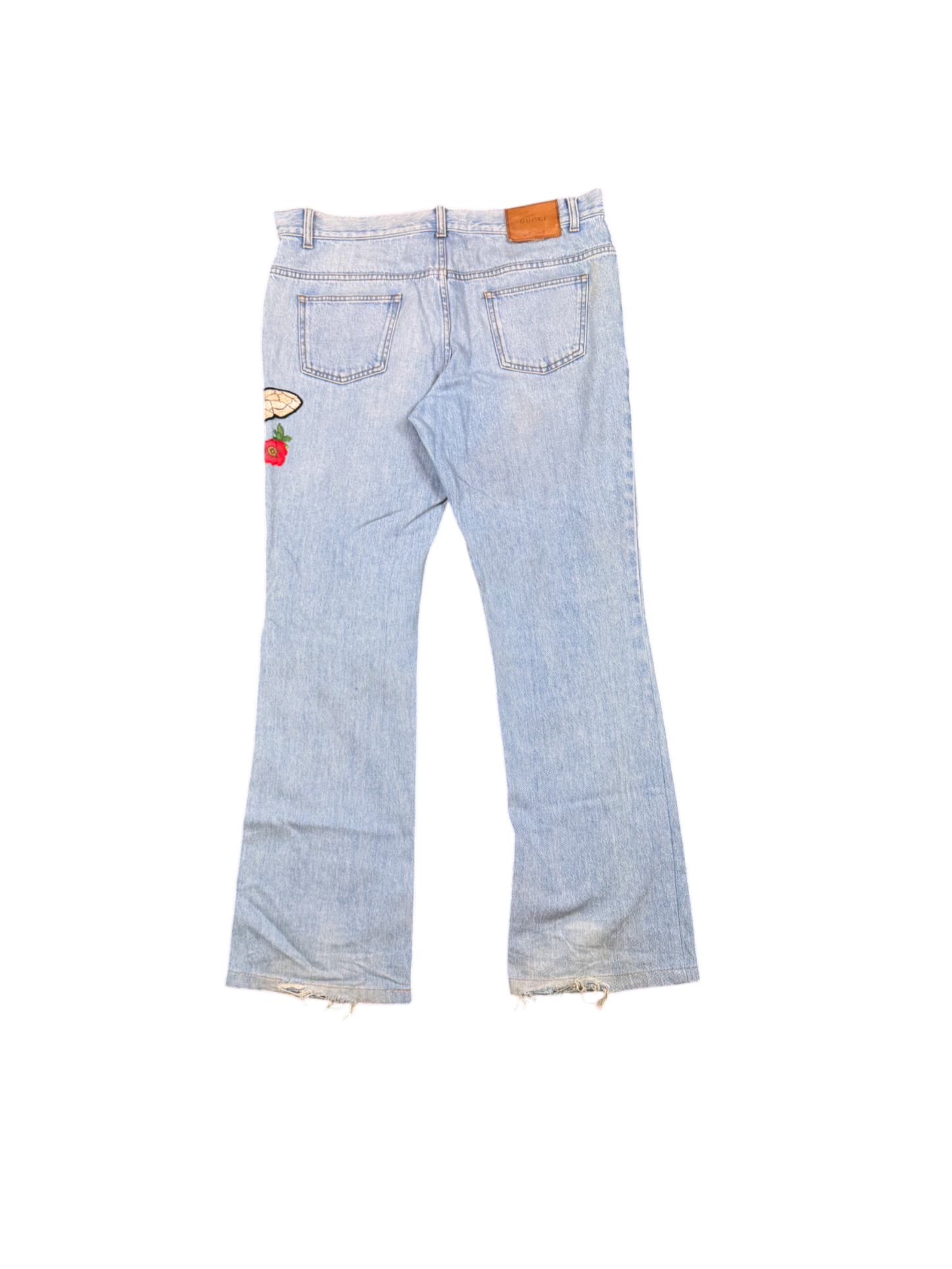 GUCCI Bee Embroidered Flare Jeans – Washed Blue
