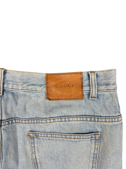 GUCCI Bee Embroidered Flare Jeans – Washed Blue